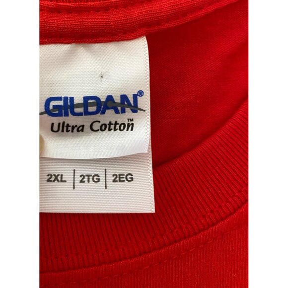 Gildan Ultra Cotton Red Christmas Cow Long Sleeve T-Shirt 2XL - Picture 3 of 8